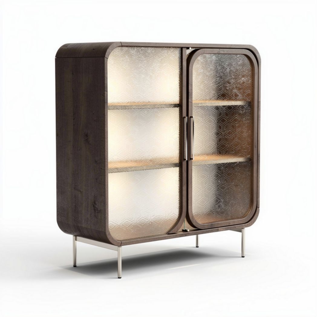Wooden display cabinet with glass doors and four shelves 100 x 40 x 120cm