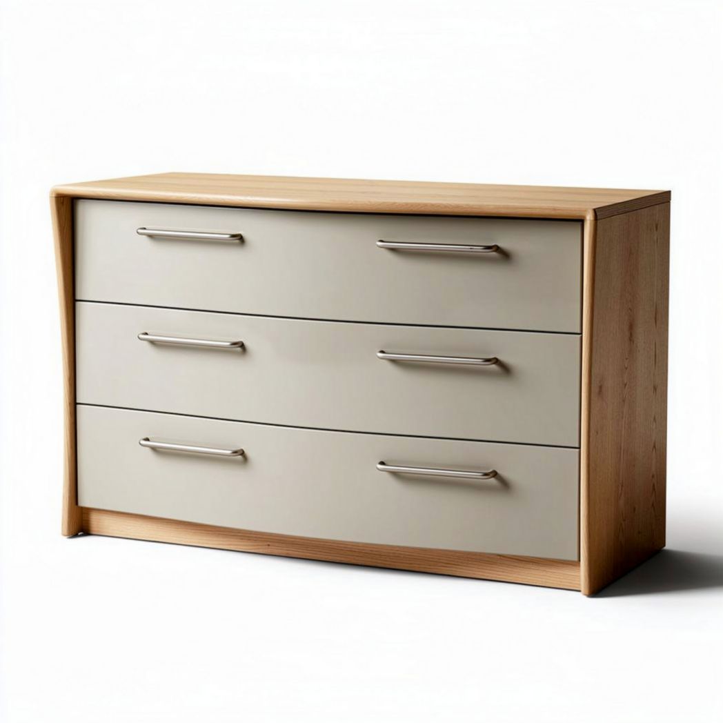 Wooden dresser with three drawers in light gray and natural finish 80 x 40 x 50cm