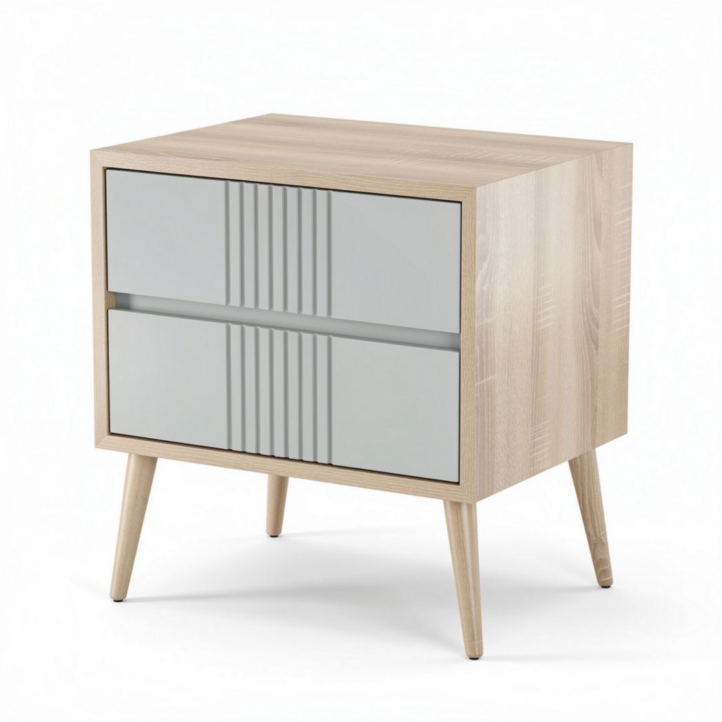 Wooden nightstand with two drawers and mirrored front 50 x 40 x 45cm