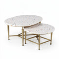 Terrazzo nesting coffee tables with metal frames in gold finish 80 x 50 x 40cm