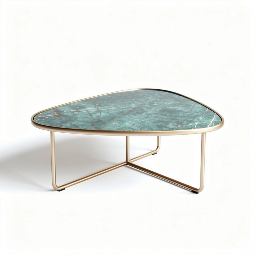 Marble top coffee table with gold metal legs in triangular shape 120 x 80 x 40cm