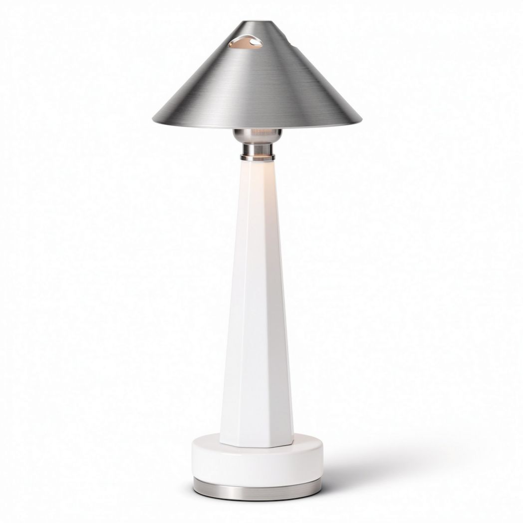 Table lamp with stainless steel shade and white base 24 x 24 x 40cm