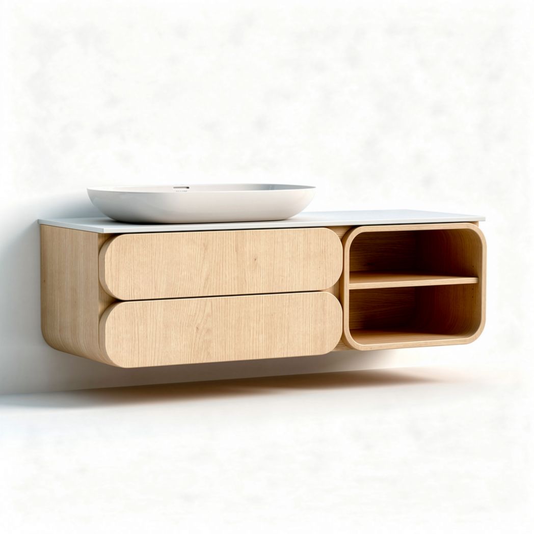 Wall-mounted bathroom vanity with oak finish and integrated sink 100 x 40 x 30cm