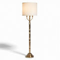 Brass floor lamp with geometric base and white shade 40 x 40 x 150cm