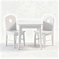 Children's table and chair set in white wood with star cutout design 80 x 60 x 50cm