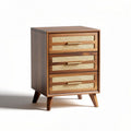 Wooden nightstand with three drawers and rattan details 40 x 30 x 60cm