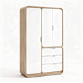 Wooden wardrobe with white sliding doors and three storage drawers 180 x 100 x 50cm
