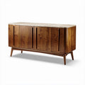 Wooden sideboard with marble top and vertical slat design 120 x 45 x 75cm