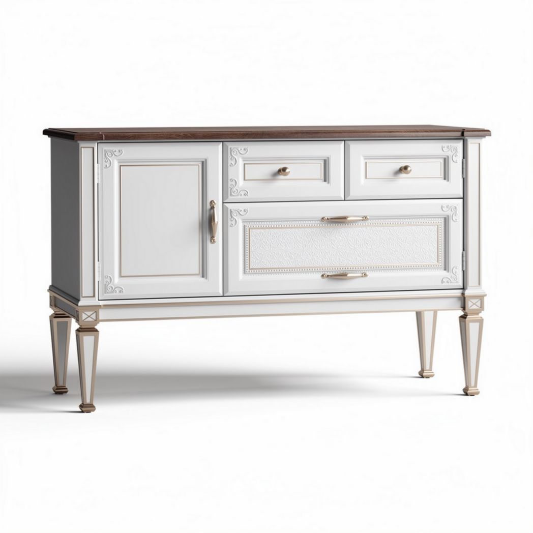 White and brown wooden sideboard cabinet with storage drawers and doors 100 x 45 x 80cm
